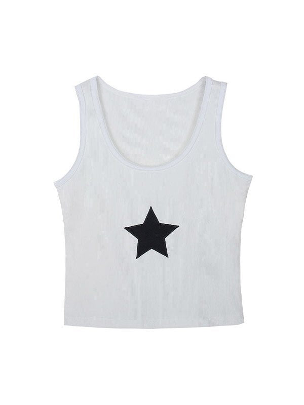 Rib cropped tank top with star patch