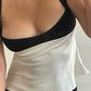 Patchwork satin tank top with back tie
