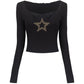 Star Patch Long Sleeve Knit Crop Top