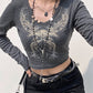 Long sleeve crop top with rhinestones