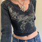 Long sleeve crop top with rhinestones