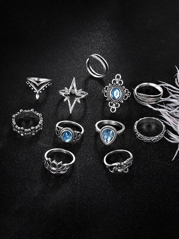 11-piece vintage ring set with different patterns