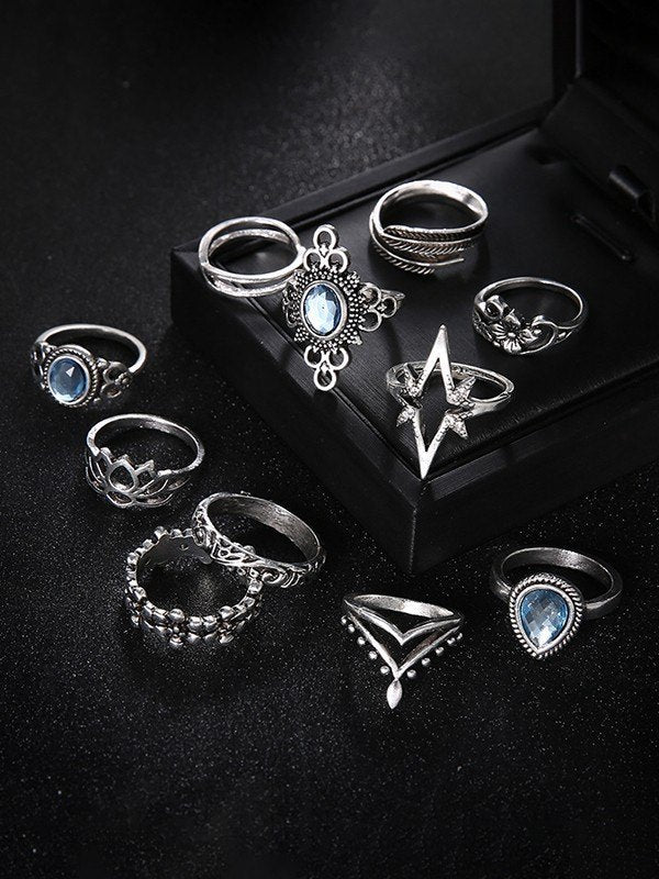 11-piece vintage ring set with different patterns