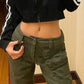 Green vintage low waist flare cargo jeans